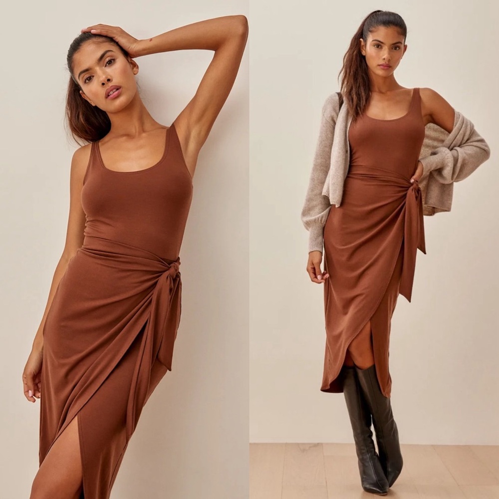 Reformation Kaila Knit Dress In Chestnut Size Medium